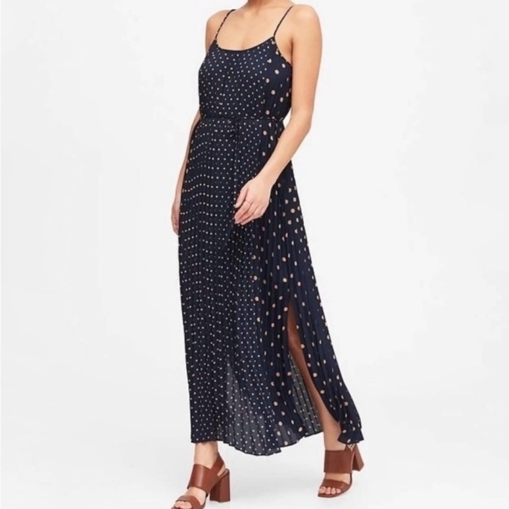 Banana Republic Polka Dot Pleated Maxi Dress, size 2 Tall, NWT